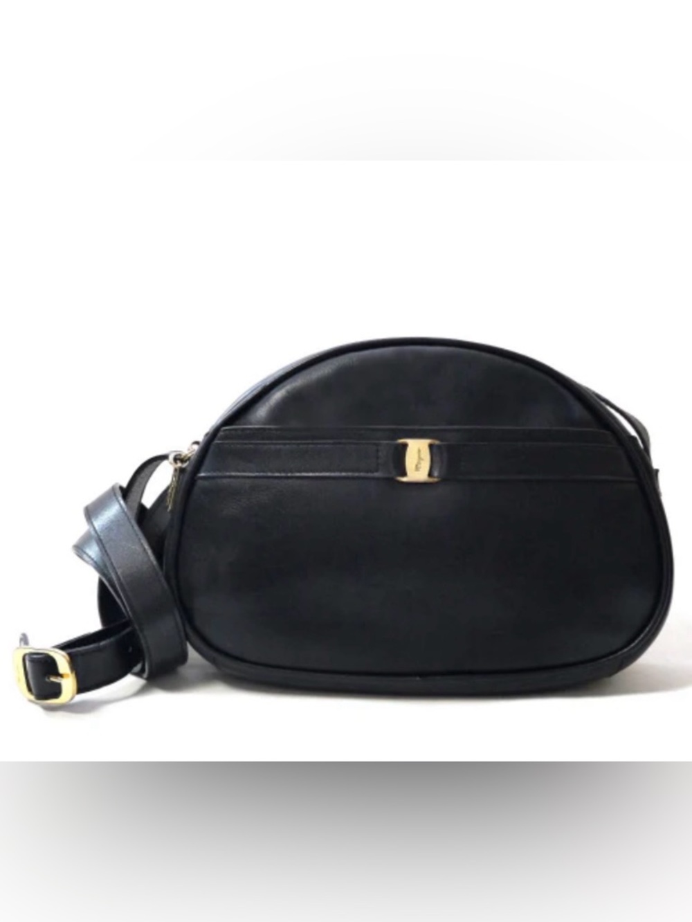 Salvatore Ferragamo Black Leather Crossbody with Gold Accents